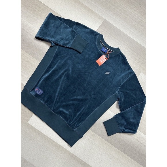 Superdry Tops - Superdry Womens Oversized Logo Velvet Sweatshirt Crewneck Size XS/S Zinc Blue